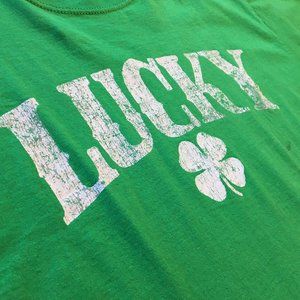 St Paddys Holiday Tee Shirt Adult Large Green Distressed Lucky Clover Graphic